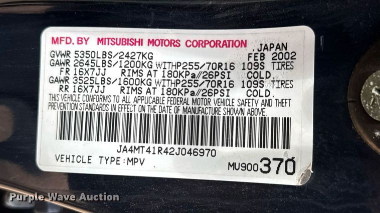image for item DY0434 2002 Mitsubishi Montero Sport SUV