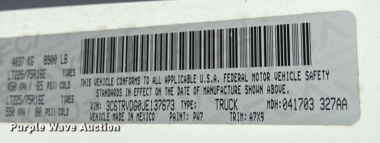 image for item DY0810 2018 Dodge Ram Promaster 2500 van