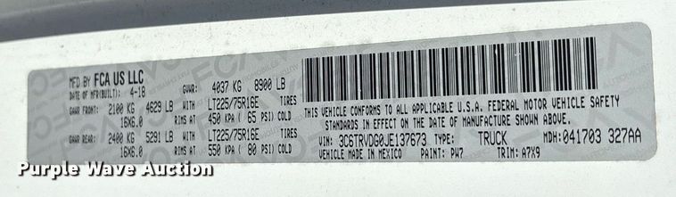 image for item DY0810 2018 Dodge Ram Promaster 2500 van