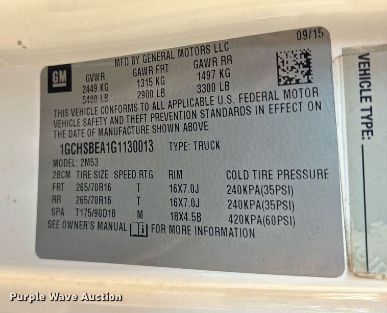 image for item DY0859 2016 Chevrolet Colorado Ext. Cab pickup truck