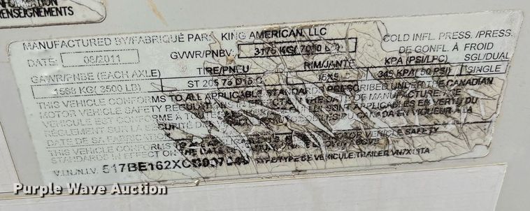 image for item DY0864 2012 King V17X1STA enclosed cargo trailer