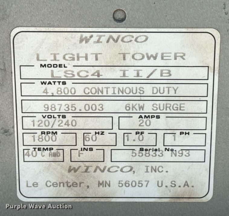 image for item DZ8766 1994 Winco light plant