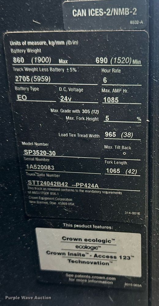 image for item EB2804 2018 Crown SP3520-30 order picker