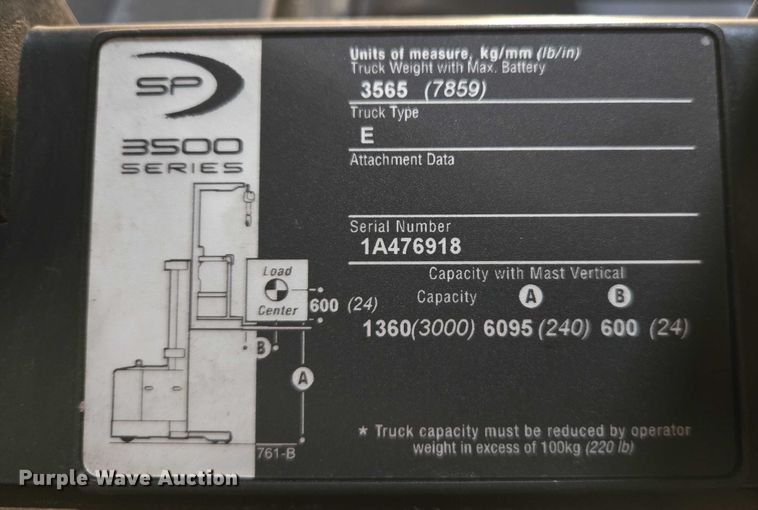 image for item EC1100 2016 Crown SP3520-30 order picker
