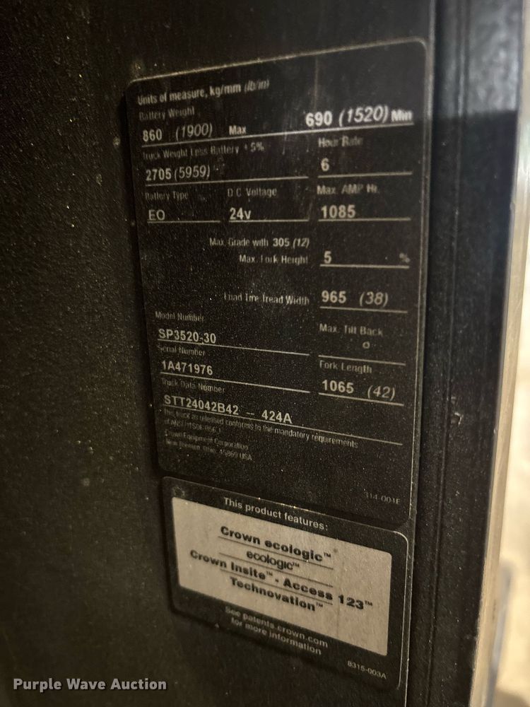 image for item EC3766 2016 Crown SP3520-30 order picker