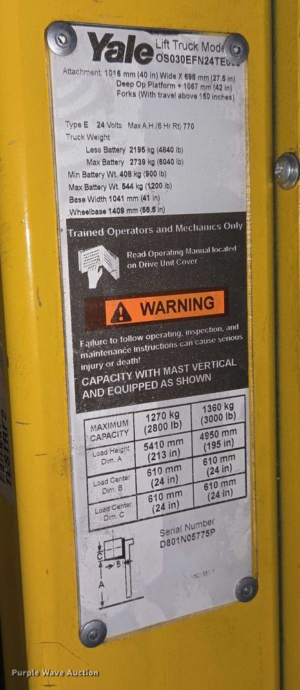 image for item EC4278 2016 Yale OS030EF order picker