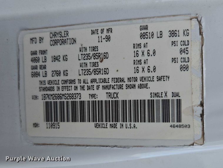 image for item ED2167 1991 Dodge Ram 250 pickup truck