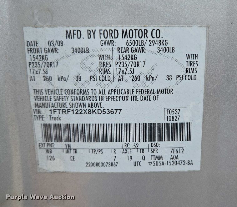 image for item ED2168 2008 Ford F150 pickup truck