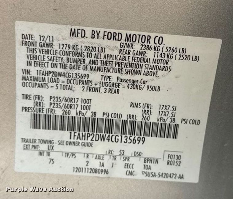 image for item ED4446 2012 Ford Taurus 