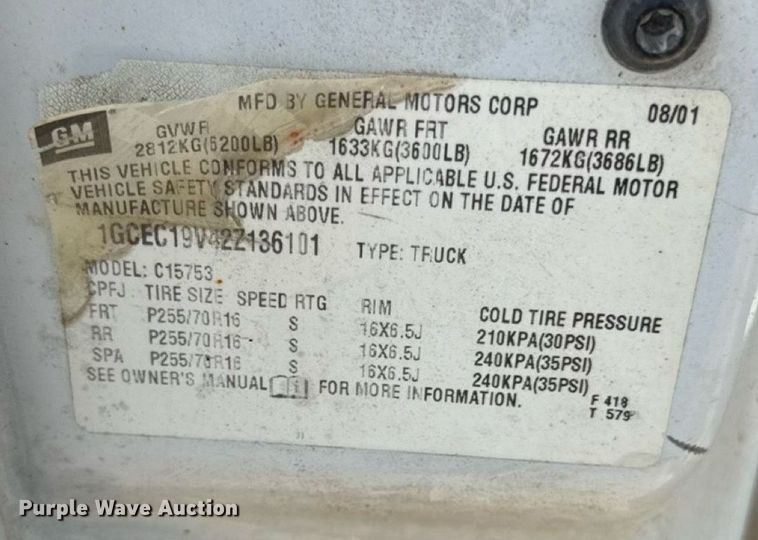 image for item ED4450 2002 Chevrolet Silverado Ext. Cab pickup truck