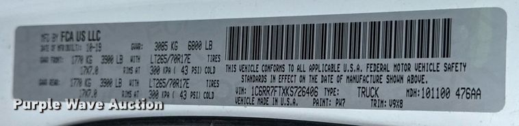 image for item ED5775 2019 Dodge Ram 1500 Quad Cab pickup truck