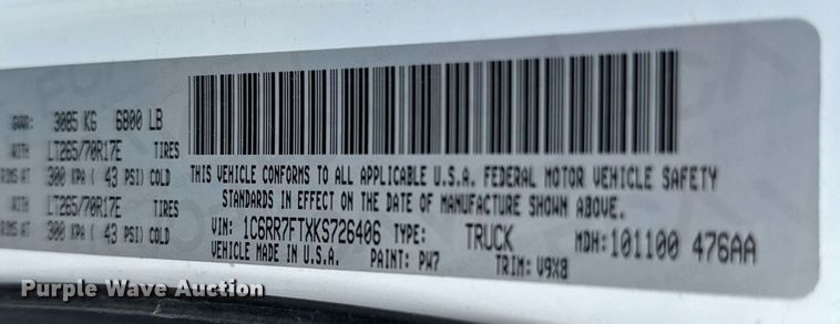 image for item ED5775 2019 Dodge Ram 1500 Quad Cab pickup truck