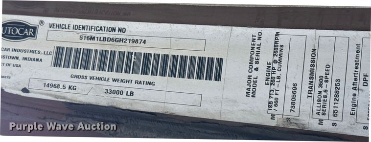 image for item ED5802 2016 Autocar refuse truck