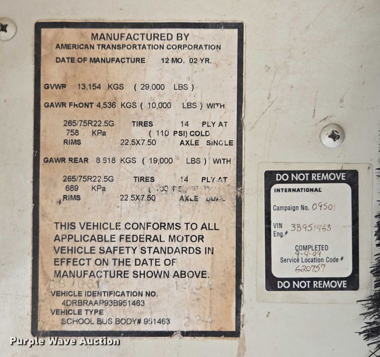 image for item EF1802 2003 International 3000 school bus