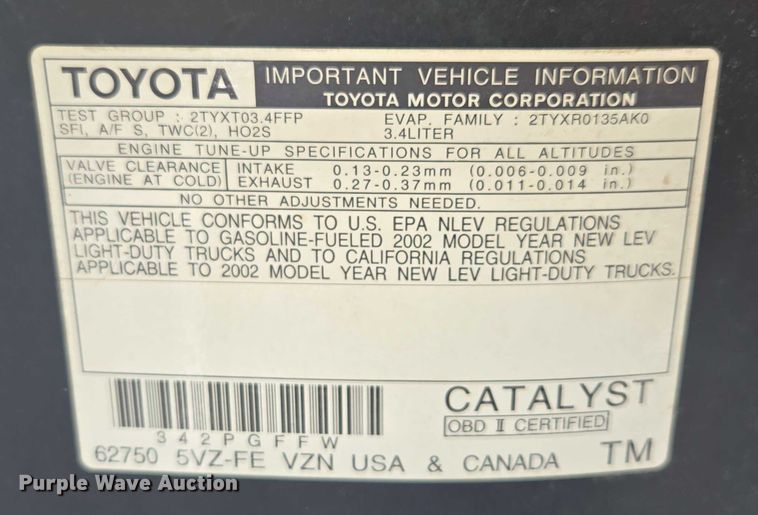 image for item EF1875 2002 Toyota Tacoma Double Cab pickup truck