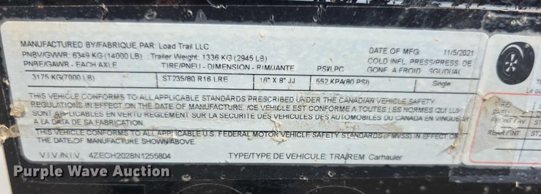 image for item EF3743 2022 Load Trail equipment trailer