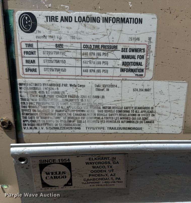 image for item EG6018 2014 Wells Cargo enclosed cargo trailer