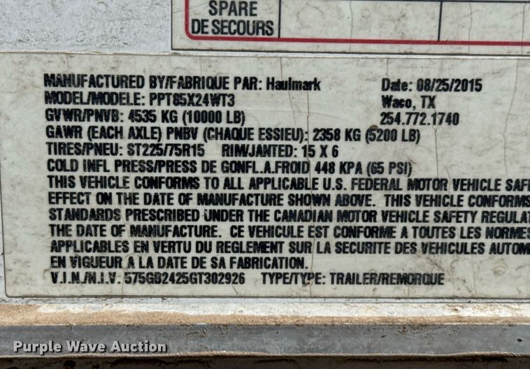 image for item EG6201 2016 Haulmark PPT85X24WT3 enclosed cargo trailer