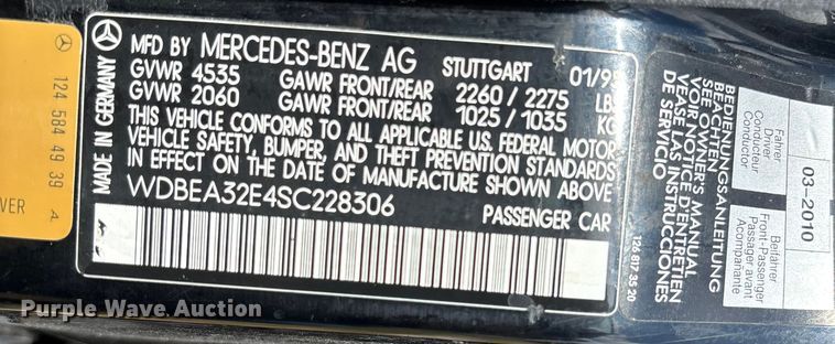 image for item EJ7624 1995 Mercedes-Benz E320 