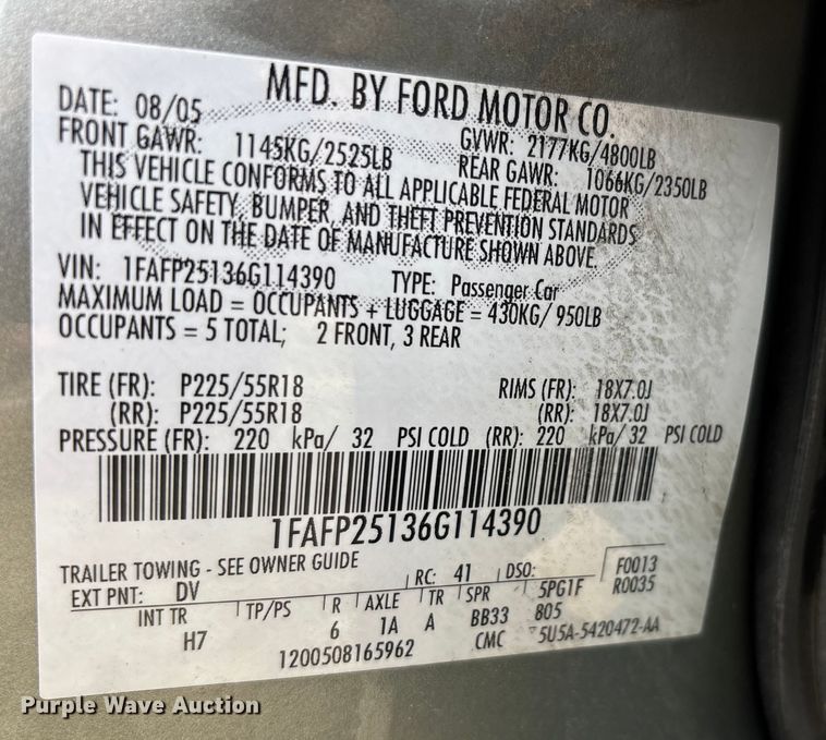 image for item EJ7631 2006 Ford Five Hundred Limited 