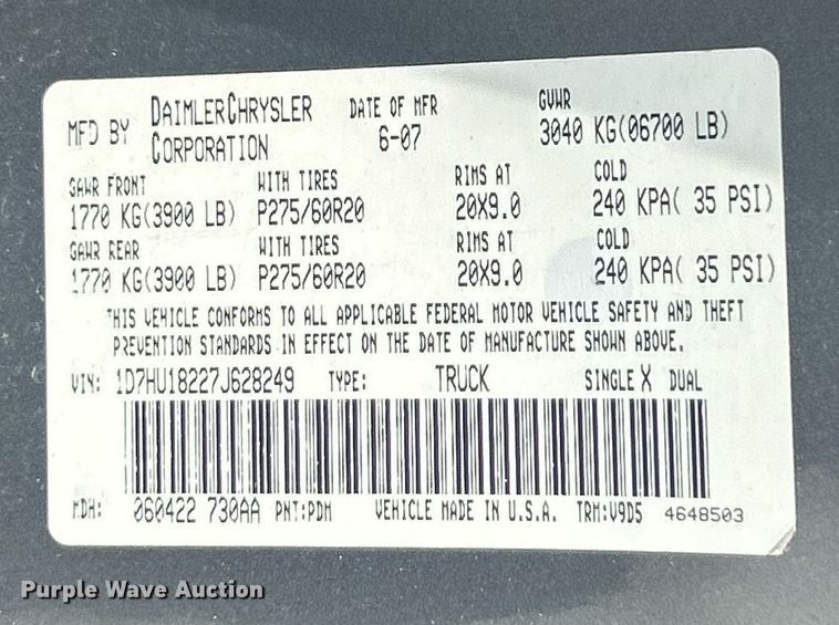 image for item EK8220 2007 Dodge Ram 1500 Quad Cab pickup truck