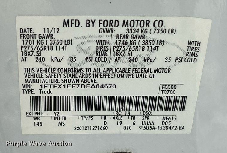 image for item EK8373 2013 Ford F150  SuperCab pickup truck