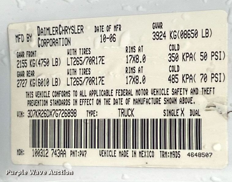 image for item EK8379 2007 Dodge Ram 2500 SLT pickup truck