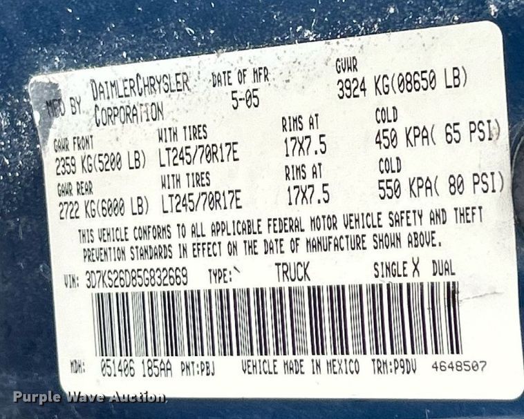 image for item EK8380 2005 Dodge Ram 2500 pickup truck