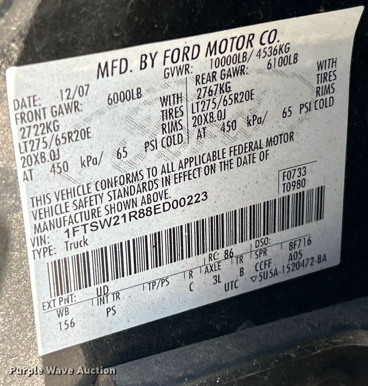 image for item EK8414 2008 Ford F250 Super Duty XL Crew Cab pickup truck