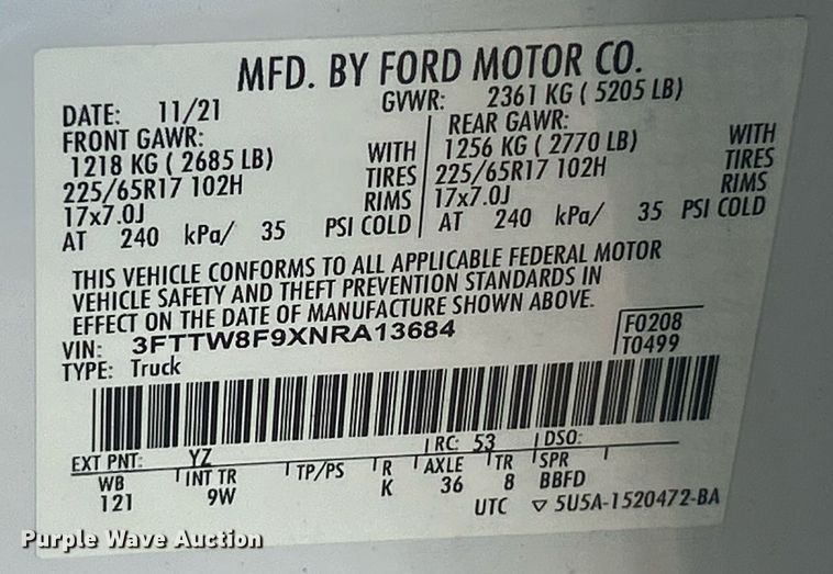 image for item EK8417 2022 Ford Maverick XL Crew Cab pickup truck