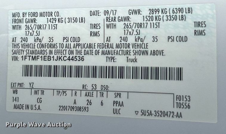 image for item EK8423 2018 Ford F150 XL pickup truck