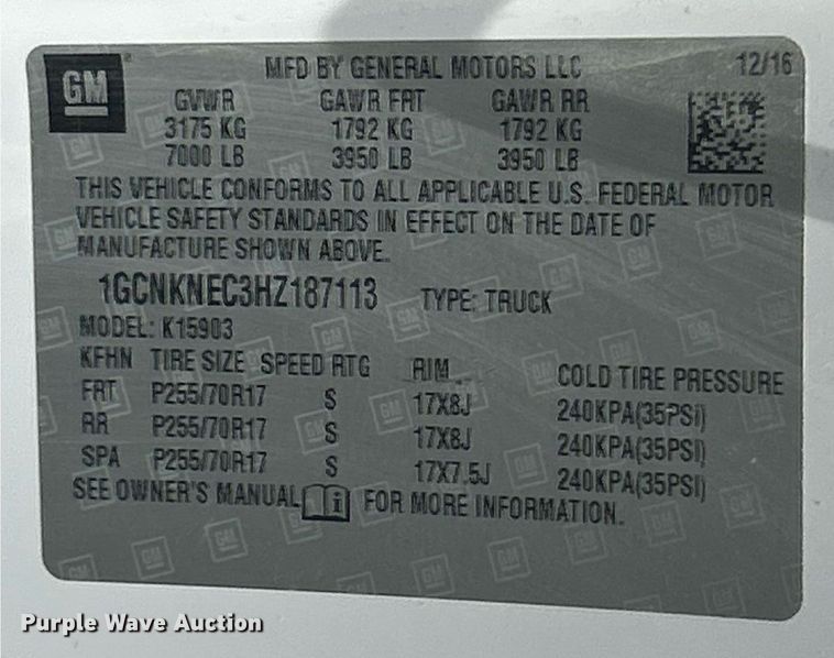 image for item EK8431 2017 Chevrolet Silverado 1500 pickup truck