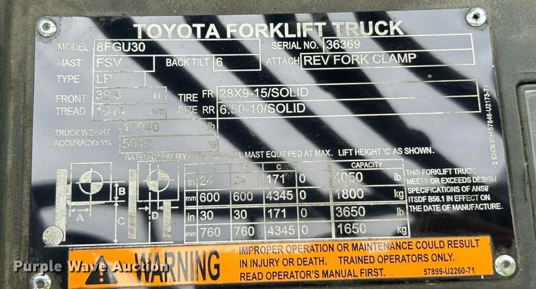 image for item EK8442 Toyota 8FGU30 forklift