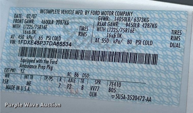 image for item EK8453 2007 Ford E450 Super Duty emergency response vehicle