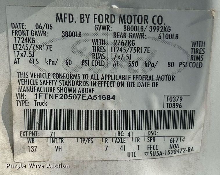 image for item EK8491 2007 Ford F250 Super Duty XL pickup truck