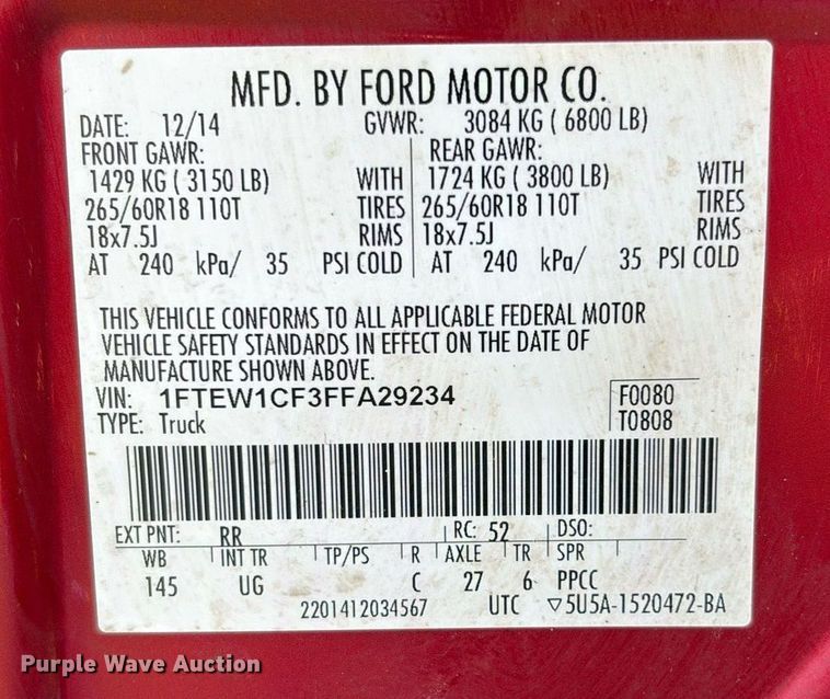 image for item EL2132 2015 Ford F150 SuperCrew pickup truck