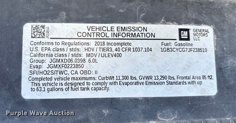 image for item EM0516 2018 Chevrolet Silverado 3500HD pickup truck cab and chassis