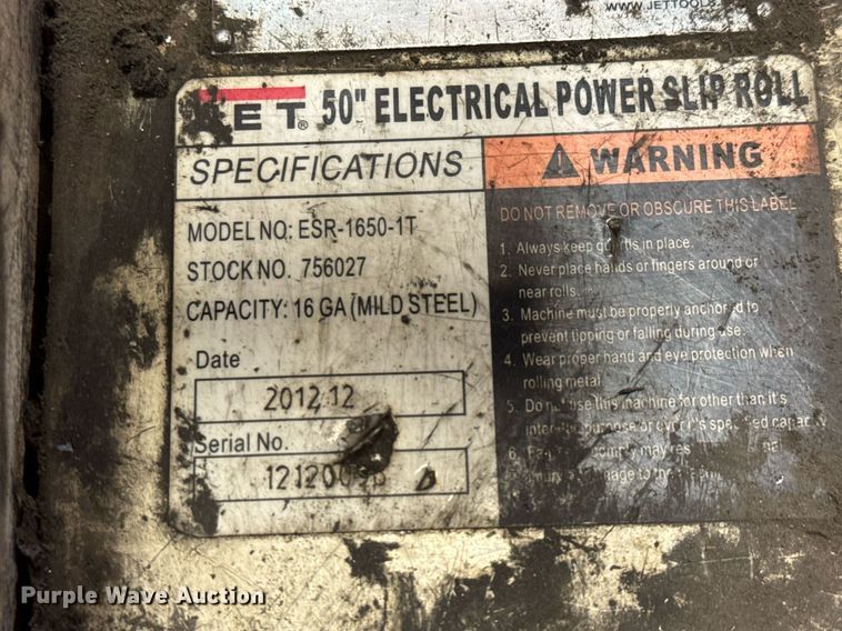 image for item EM8007 2012 Jet ESR-1650-1T slip roll machine