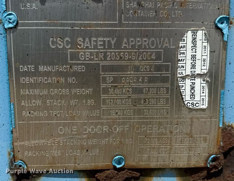 image for item EM8022 2004 Shanghai Pacific International SP-ITPF-HC shipping container