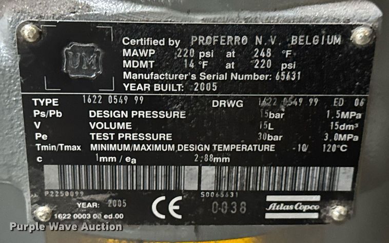 image for item EM8023 2005 Atlas Copco GA18 FF air compressor