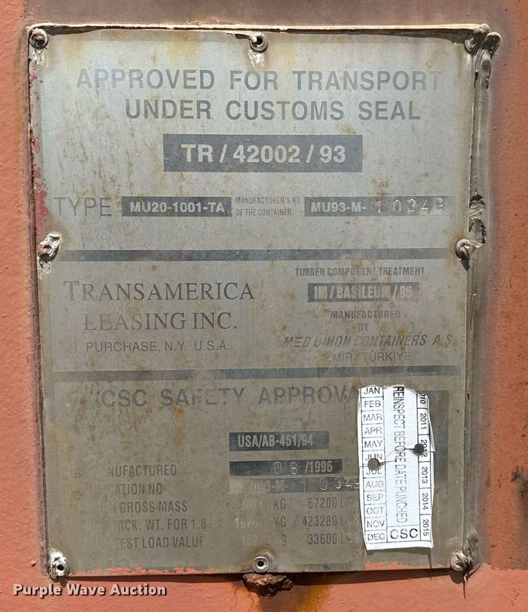 image for item EM8024 1996 MED Union Containers MU20-1001-TA shipping container