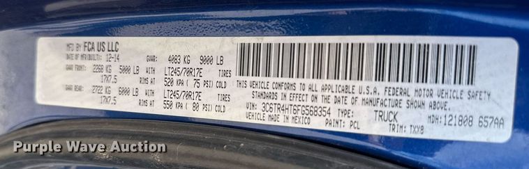 image for item EM8026 2015 Dodge Ram 2500 Crew Cab flatbed pickup truck