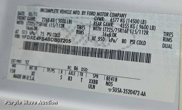 image for item EN8303 2011 Ford E450 RV