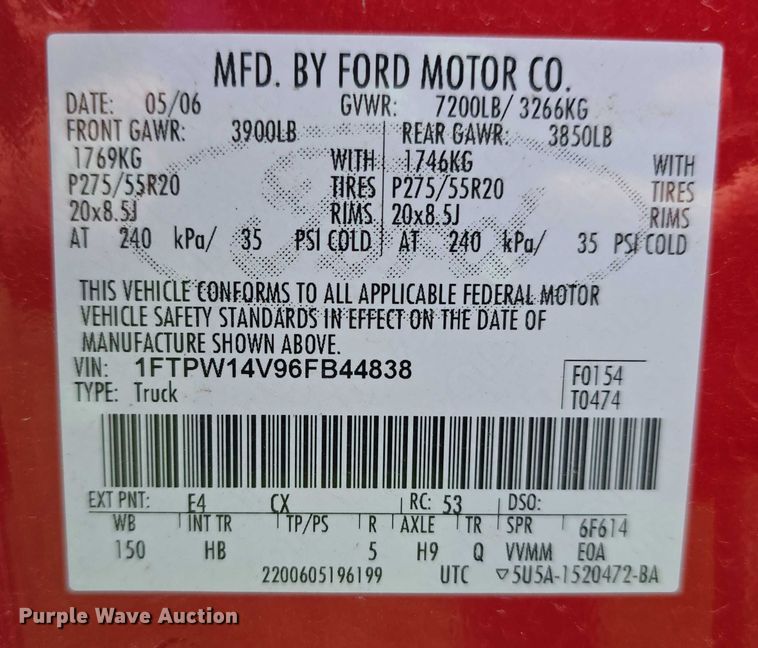 image for item EO1541 2006 Ford F150 SuperCrew pickup truck