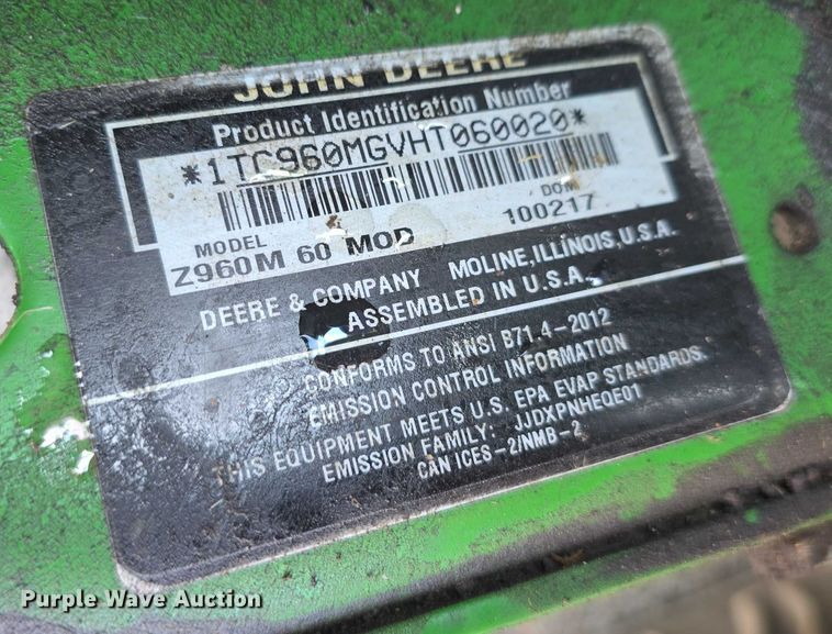image for item EO1577 2017 John Deere Z960M ZTR lawn mower