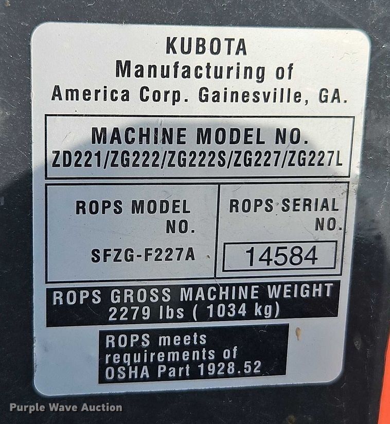 image for item EO4571 Kubota ZD221 lawn mower