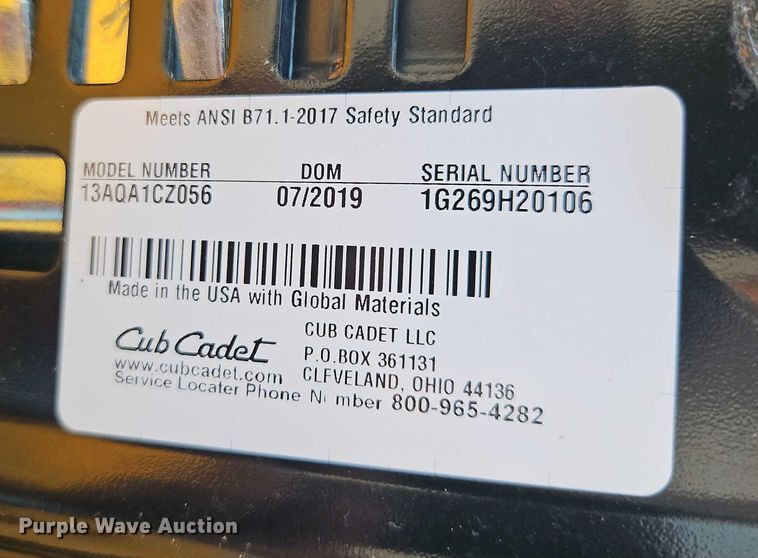 image for item EO4593 2019 Cub Cadet XT1 LT50 lawn mower