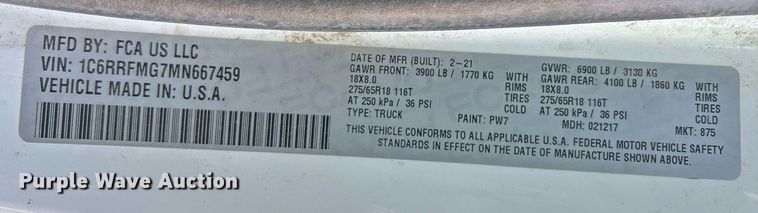 image for item EQ0514 2021 Dodge Ram 1500 Crew Cab pickup truck