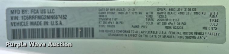 image for item EQ0515 2021 Dodge  Ram 1500 Crew Cab pickup truck