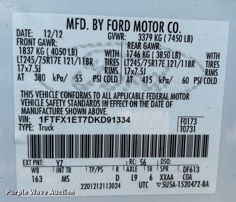 image for item EQ0523 2013 Ford F150 SuperCab pickup truck